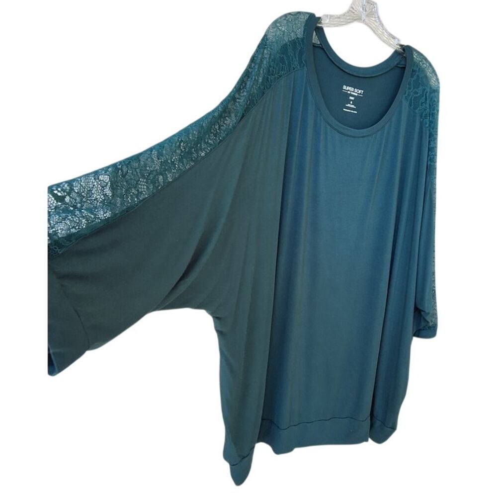 Torrid Super Soft Lace Panel Dolman Sleeve Rayon Spandex Green Top Size 6 6XL